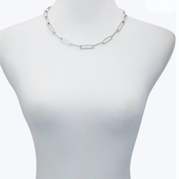 💚💚💚💚 PAPER-CLIP Pavé Crystal Chain Necklace 18” or less! NWT - Picture 3 of 8